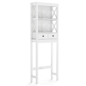 Erdvę taupanti 3 aukštų lentyna virš tualeto su 2 stalčiais (Balta) 