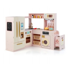 Žaidimų virtuvėlė vaikams su šviesa, garsais ir 22 priedais (Rožinė)