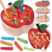 Montessori žaidimas "Pagauk kirminą obuolyje" 2in1